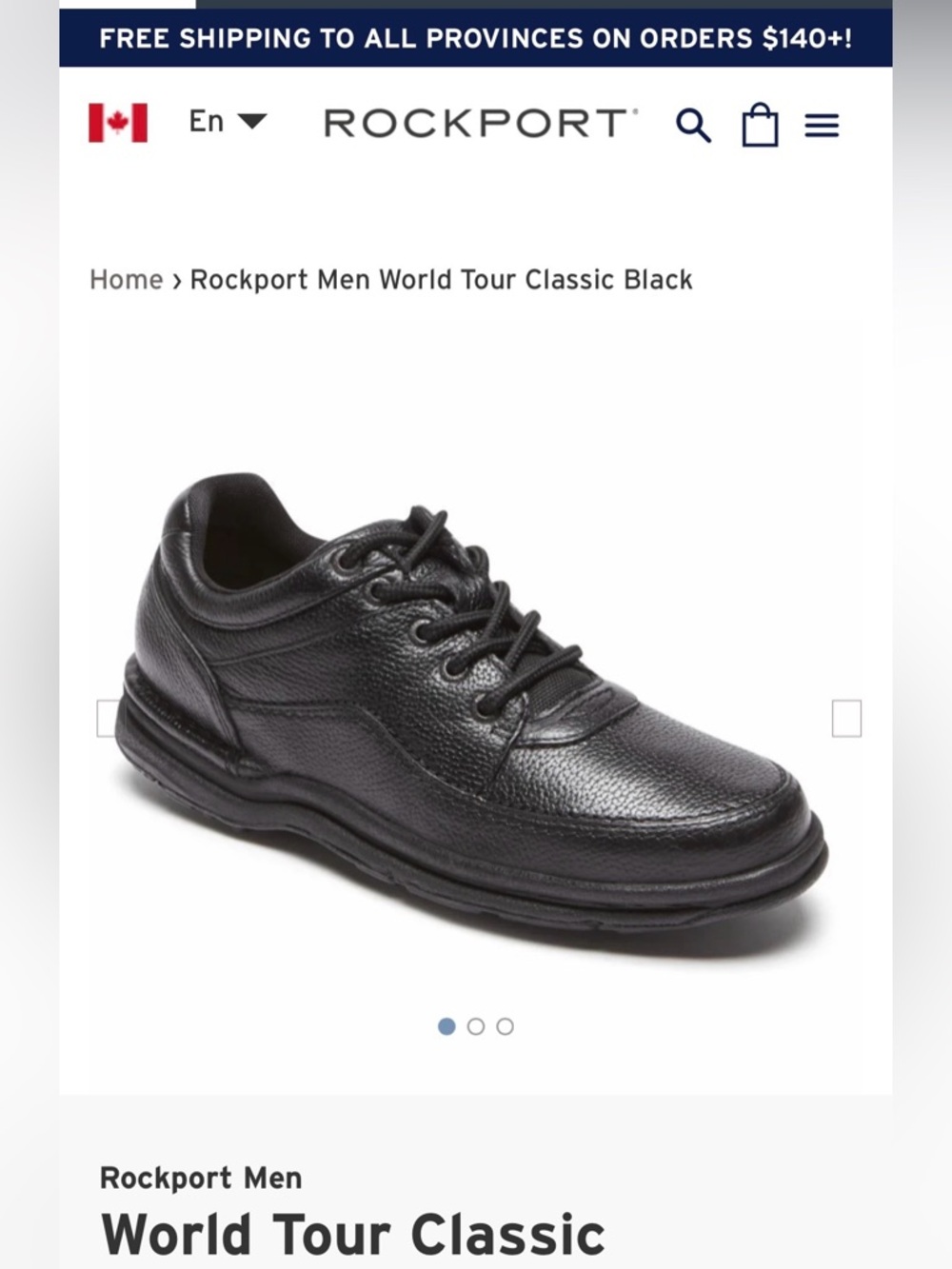 Rockport World Tour Classic Black Leather Lace-Up Oxford